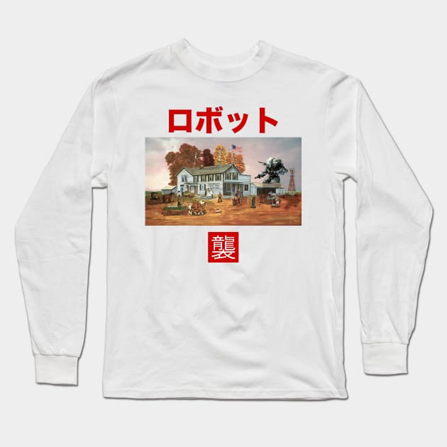 MECHA ATTACK - OLD PAINTING MASHUP WITH ROBOTS Long Sleeve T-Shirt by PixelatedPixels